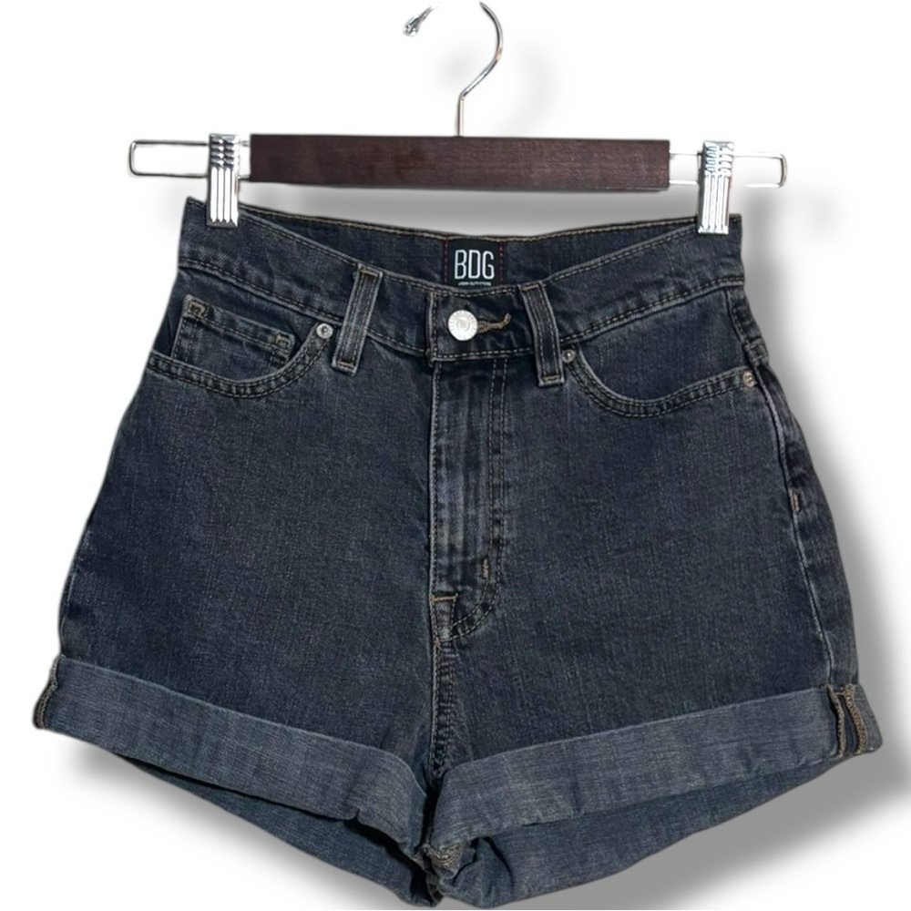 BDG Urban Outfitters Black Denim Cuffed Mom High Waisted Shorts - Picture 3 of 16